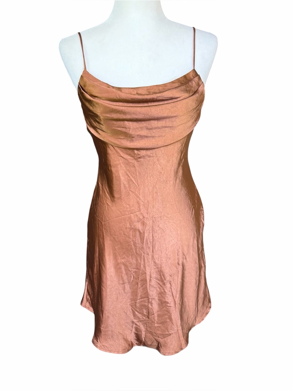 Saints + Secrets Brown Satin Sleeveless
Cowl Neck Mini Dress Size M